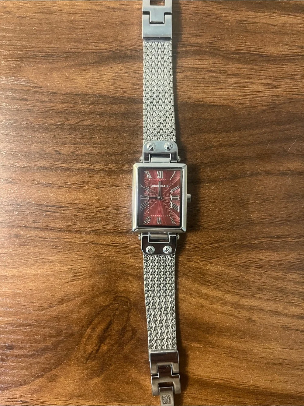 Anne Klein Silver Mesh Bracelet Watch with Red Dial- RARE!